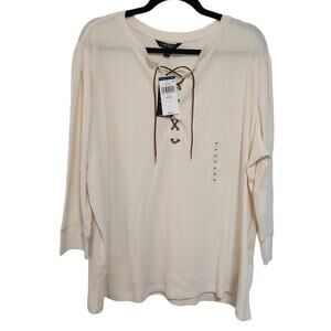 NWT Ralph Lauren Cream Waffle Knit Front Tie Top Size 3x